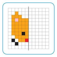 Picture reflection educational game for children. Learn to complete symmetrical worksheets for preschool activities. Coloring grid pages, visual perception and pixel art. Finish the cat face. vector