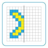 Picture reflection educational game for children. Learn to complete symmetrical worksheets for preschool activities. Coloring grid pages, visual perception and pixel art. Finish the letter X. vector