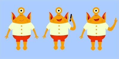 Cute monster in different poses. Yellow baby creature. Children's character illustration in a flat cartoon style vector