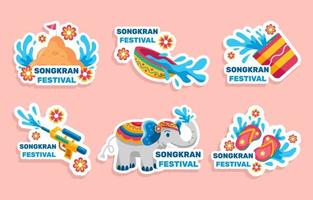 colorida colección de pegatinas de songkran vector