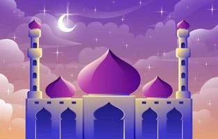 Beautiful Mosque with Moon and Star Background vector