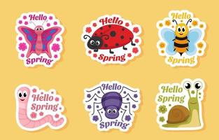 Spring Insect Sticker Set vector