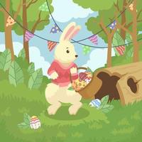 Easter Rabbit Collecting Eggs in Forest vector