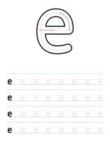 Trace lowercase letter e worksheet for preschool vector