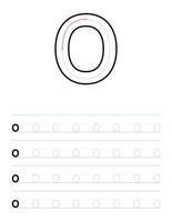 Trace lowercase letter o worksheet for kids vector
