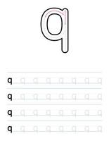 Trace lowercase letter q worksheet for kids vector