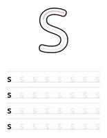 Trace lowercase letter s worksheet for kids vector