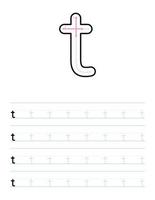 Trace lowercase letter t worksheet for kids vector