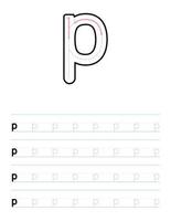 Trace lowercase letter p worksheet for kids vector