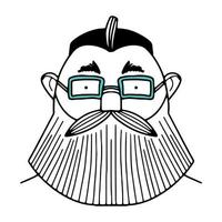 Hand-drawn funny characte, the face of a man with a beard and glasses, vector illustration, doodle people face