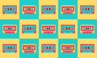 Illustration Vector Graphic of 90s Nostalgia Retro Cassette Pattern Background. Suitable for multipurpose graphic asset.