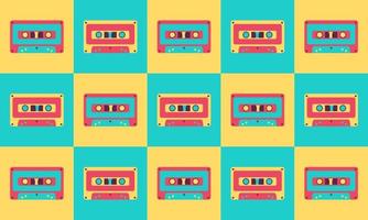 Illustration Vector Graphic of 90s Nostalgia Retro Cassette Pattern Background. Suitable for multipurpose graphic asset.