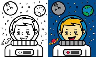 Illustration Vector Graphic Coloring Book of Astronaut Boy. Suitable for Children Coloring Book.
