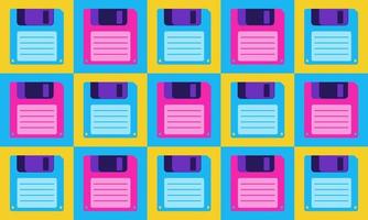 Illustration Vector Graphic of 90s Nostalgia Floppy Disk Pattern Background. Suitable for multipurpose graphic asset.