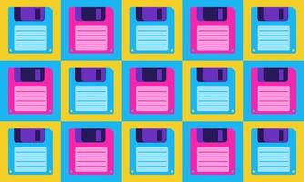 Illustration Vector Graphic of 90s Nostalgia Floppy Disk Pattern Background. Suitable for multipurpose graphic asset.