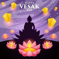 feliz día de vesak con flor de loto y linterna vector