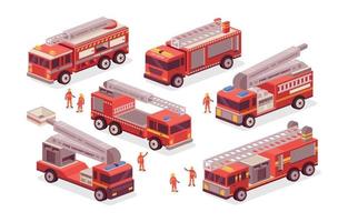 Fire Trucks And Fireman Isometric Style vector