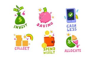 Financial Literacy Stickers Collection vector