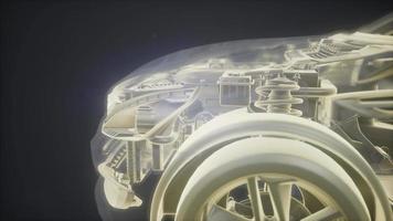 holografisk animering av 3d wireframe bilmodell med motor video