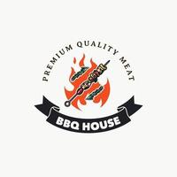 Hand Drawn Vintage Barbeque House Logo Badge vector