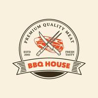 Hand Drawn Vintage Barbeque House Logo Badge vector