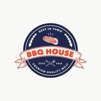 Hand Drawn Vintage Barbeque House Logo Badge vector