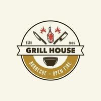 Hand Drawn Vintage Barbeque House Logo Badge vector