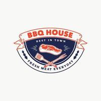 Hand Drawn Vintage Barbeque House Logo Badge vector