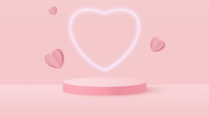 3d render of pink love valentine pastel stages background or texture. Bright pastel podium or pedestal backgrounds. Vector illustration