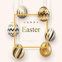 Composition of Easter eggs. Festive background On a light background, white golden Easter eggs with geometric patterns. Template for posters and posters for sale banners,. vector