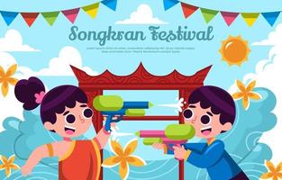 Songkran Festival Background with Character vector