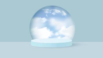 Background vector 3d blue rendering with podium and minimal cloudy scene. Minimal product display background of 3d rendered geometric shape sky blue cloud pastel.Vector illustration