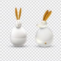 Vector white ceramic Easter bunny. Decorative realistic object for Easter Day.Happy easter.