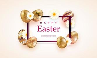 Composition of Easter eggs. Festive background On a light background, white golden Easter eggs with geometric patterns. Template for posters and posters for sale banners,. vector