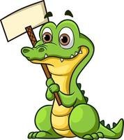 The cute crocodile holding a blank banner vector