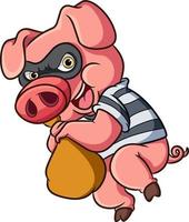 The robber pig is stealing something on sack vector