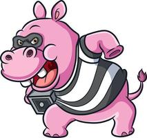 el hipopótamo ladrón está robando una caja fuerte del banco vector