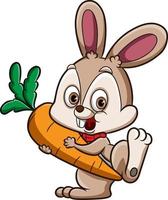 The happy rabbit holding the big carrot vector