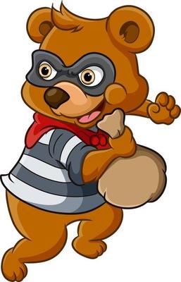 The thief bear is taking sack away and steal it