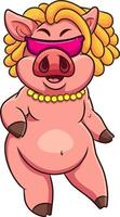 The cool pig is wearing a sunglasses and gold necklace vector