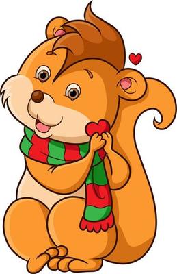 The happy squirrel with the scarf holding the love