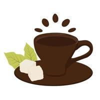 A mug of strong ground coffee. Vector stock illustration. Hot fragrant drink. Isolated on a white background.