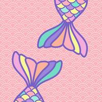 Bright sweet pastel colored mermaid tail cartoon background vector