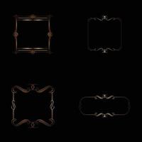Set of Decorative Vintage Frames and Borders on Black Background, Gold Photo Frame with Corner Line Floral for Picture, Vector Design Decoration Pattern Style