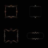 Set of Decorative Vintage Frames and Borders on Black Background, Gold Photo Frame with Corner Line Floral for Picture, Vector Design Decoration Pattern Style