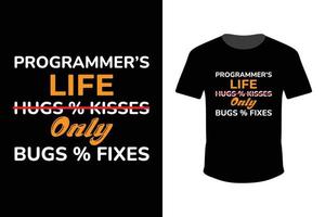 Programmer's life No Hugs and Kisses Only Bugs and Fixes Half Sleeve T-Shirt design for print in eps 10 vector