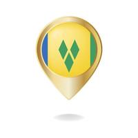 Saint Vincent flag on golden pointer map, vector illustration eps.10