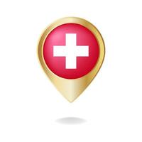 Switzerland flag on golden pointer map, Vector illustration eps.10