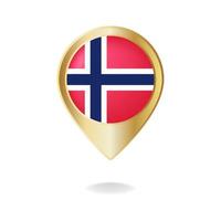 Norway flag on golden pointer map, Vector illustration eps.10