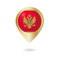 Montenegro flag on golden pointer map, Vector illustration eps.10